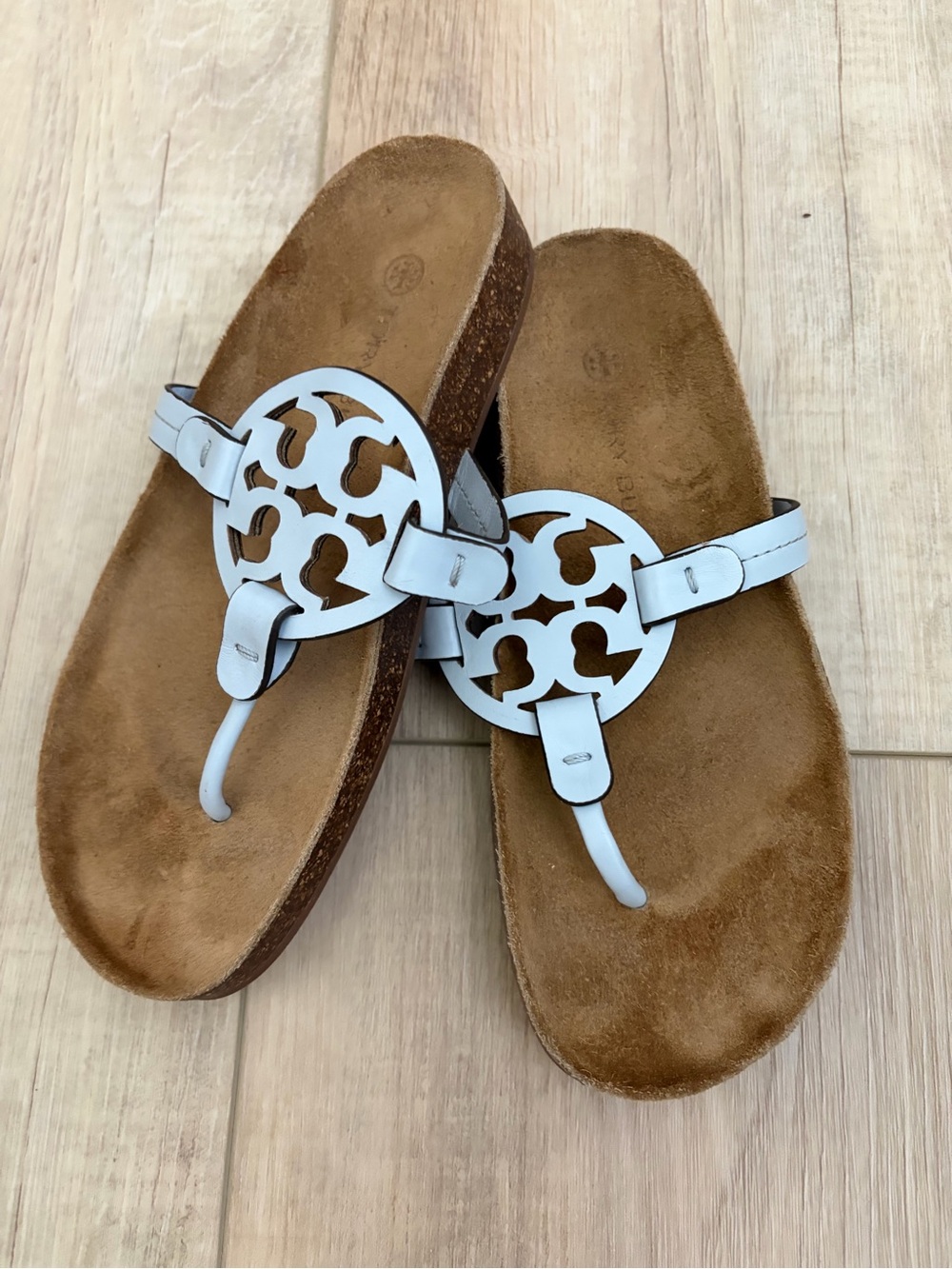 Tory Burch baby blue Cutout Logo Thong Sandals